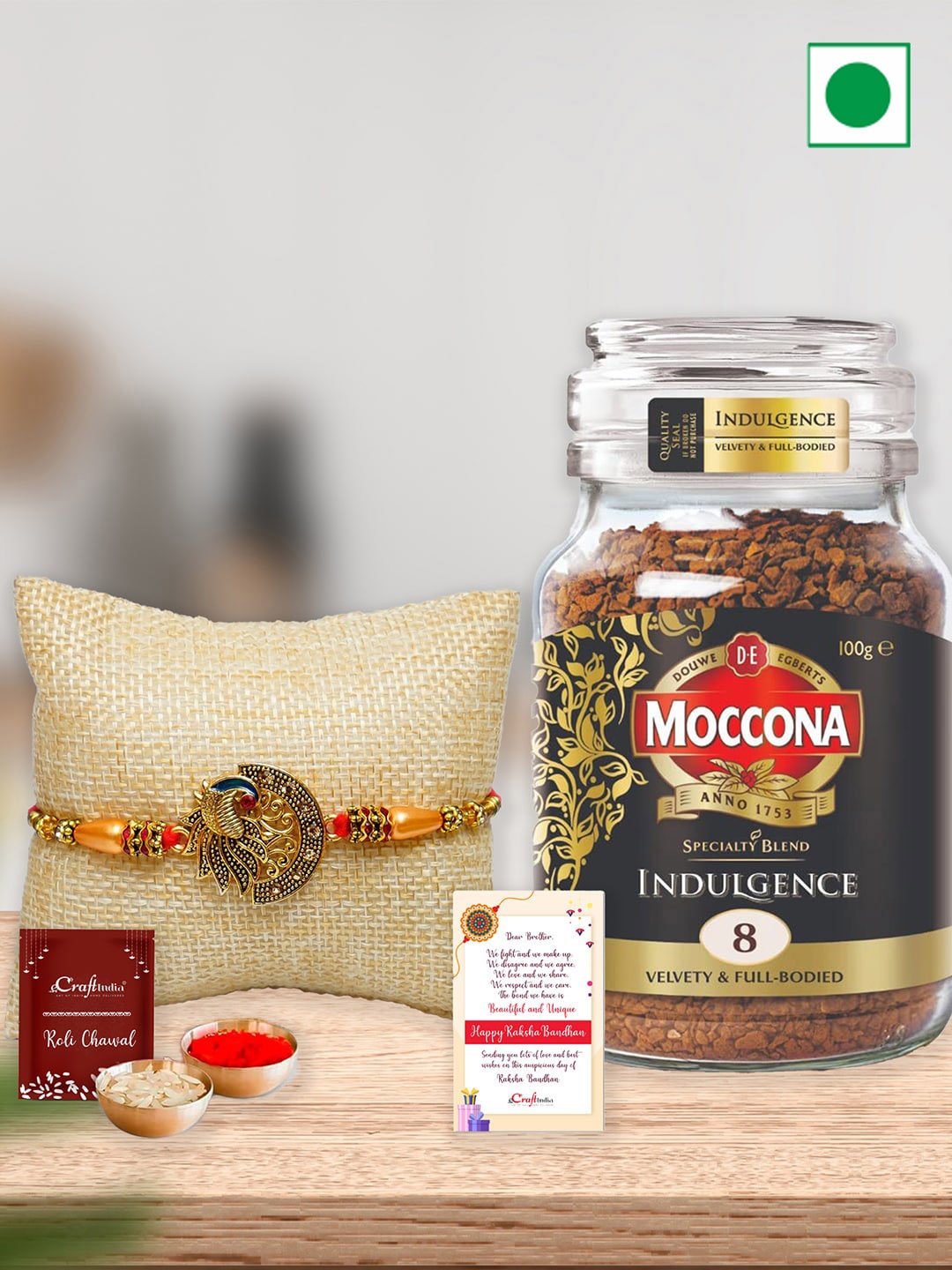 

eCraftIndia Moccona Premium Speciality Blend Indulgence Coffee With Rakhi 100gms, Gold