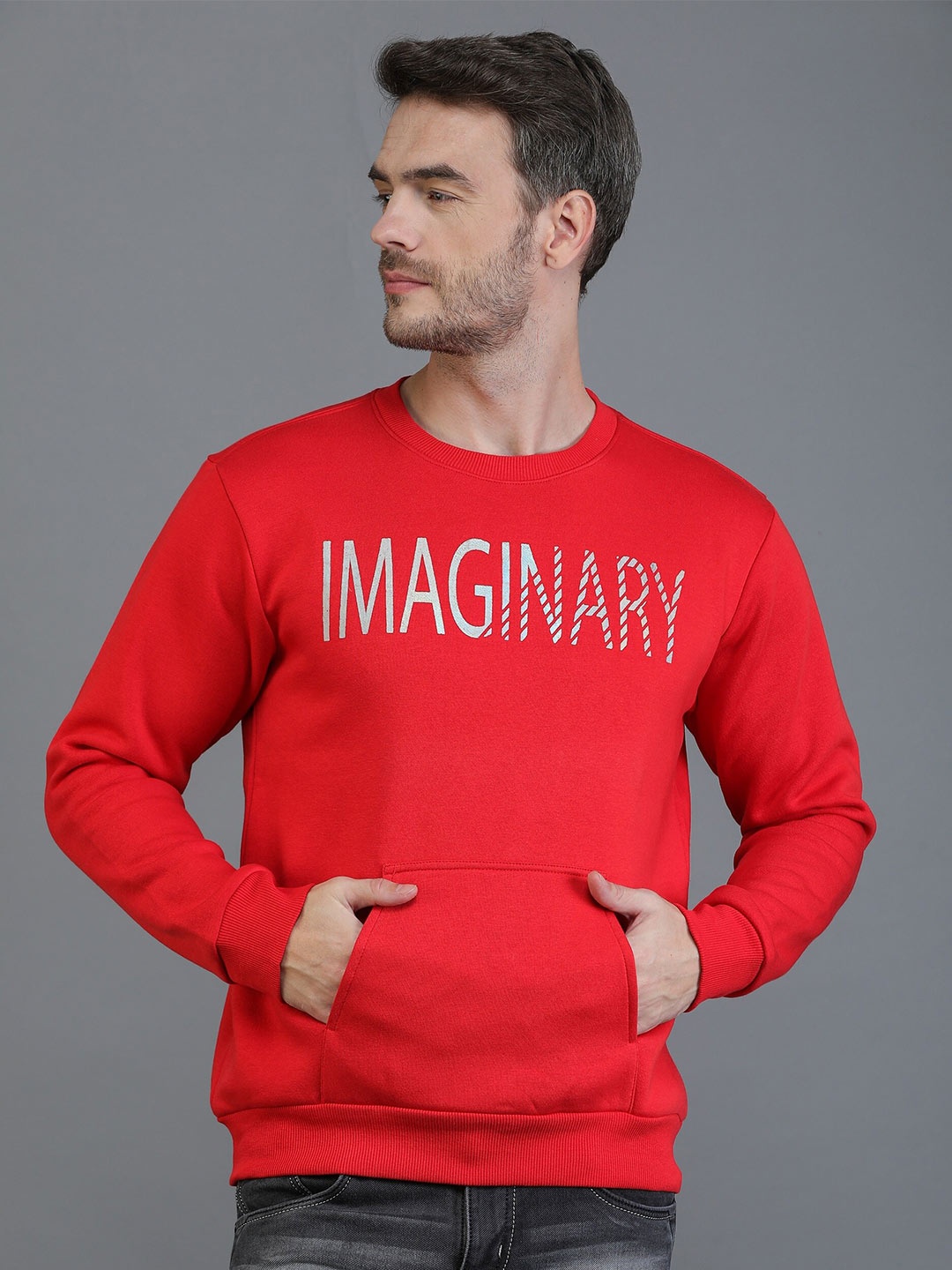 

TQS Typography Printed Pullover Sweatshirt, Red