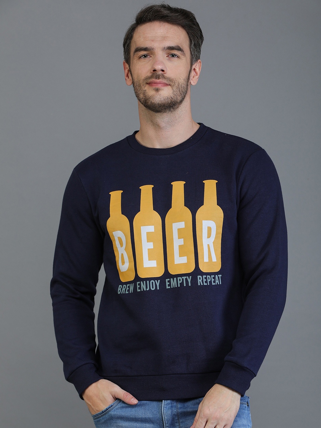 

TQS Typography Printed Pullover Sweatshirt, Navy blue