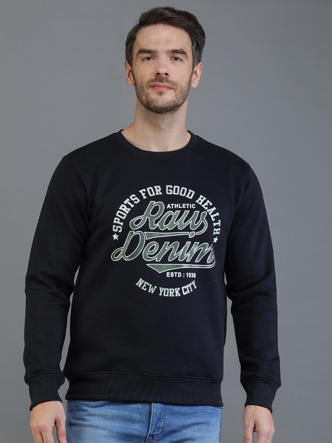 

TQS Typography Printed Pullover Sweatshirt, Navy blue