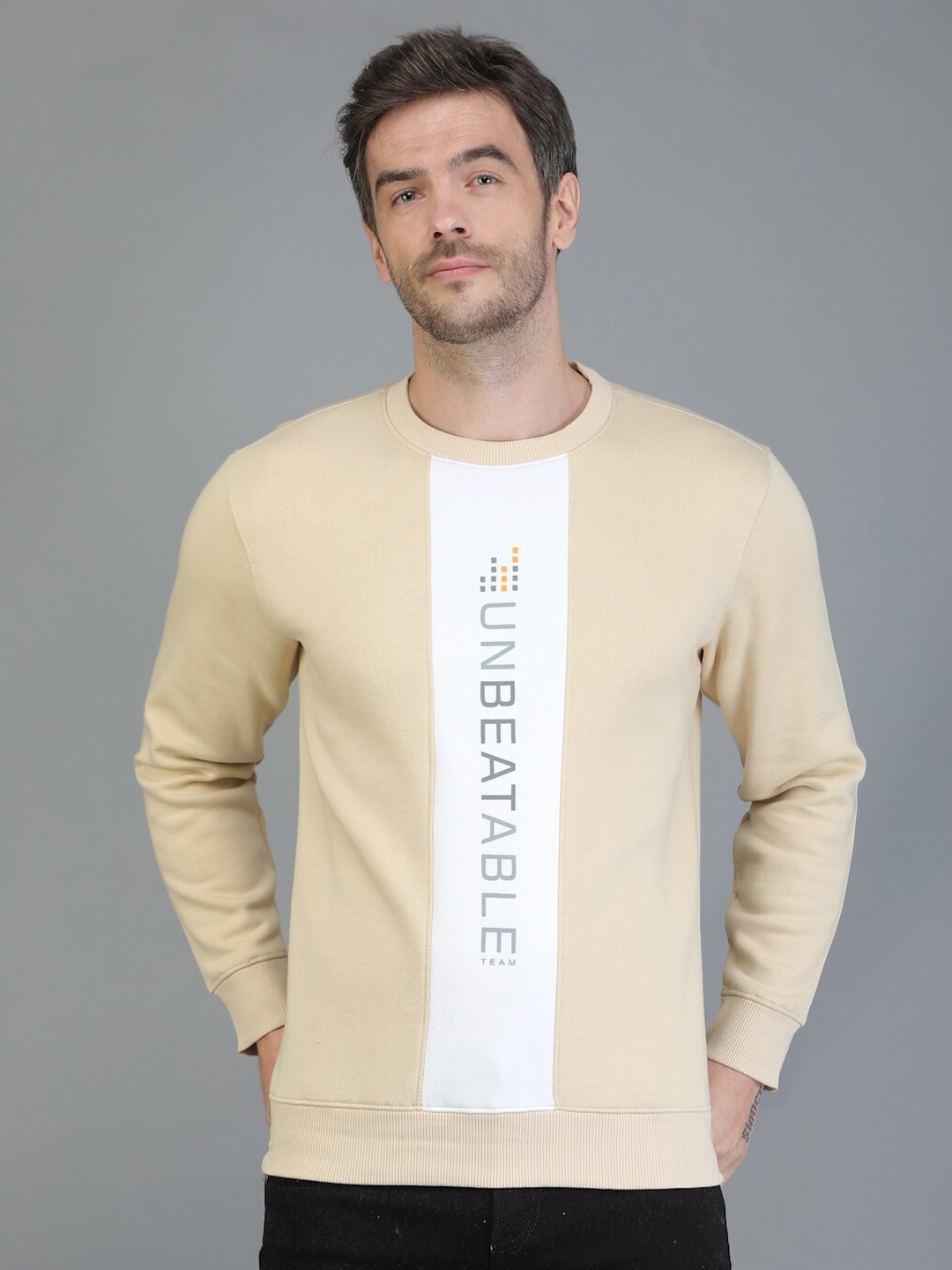 

TQS Typography Printed Pullover Sweatshirt, Beige