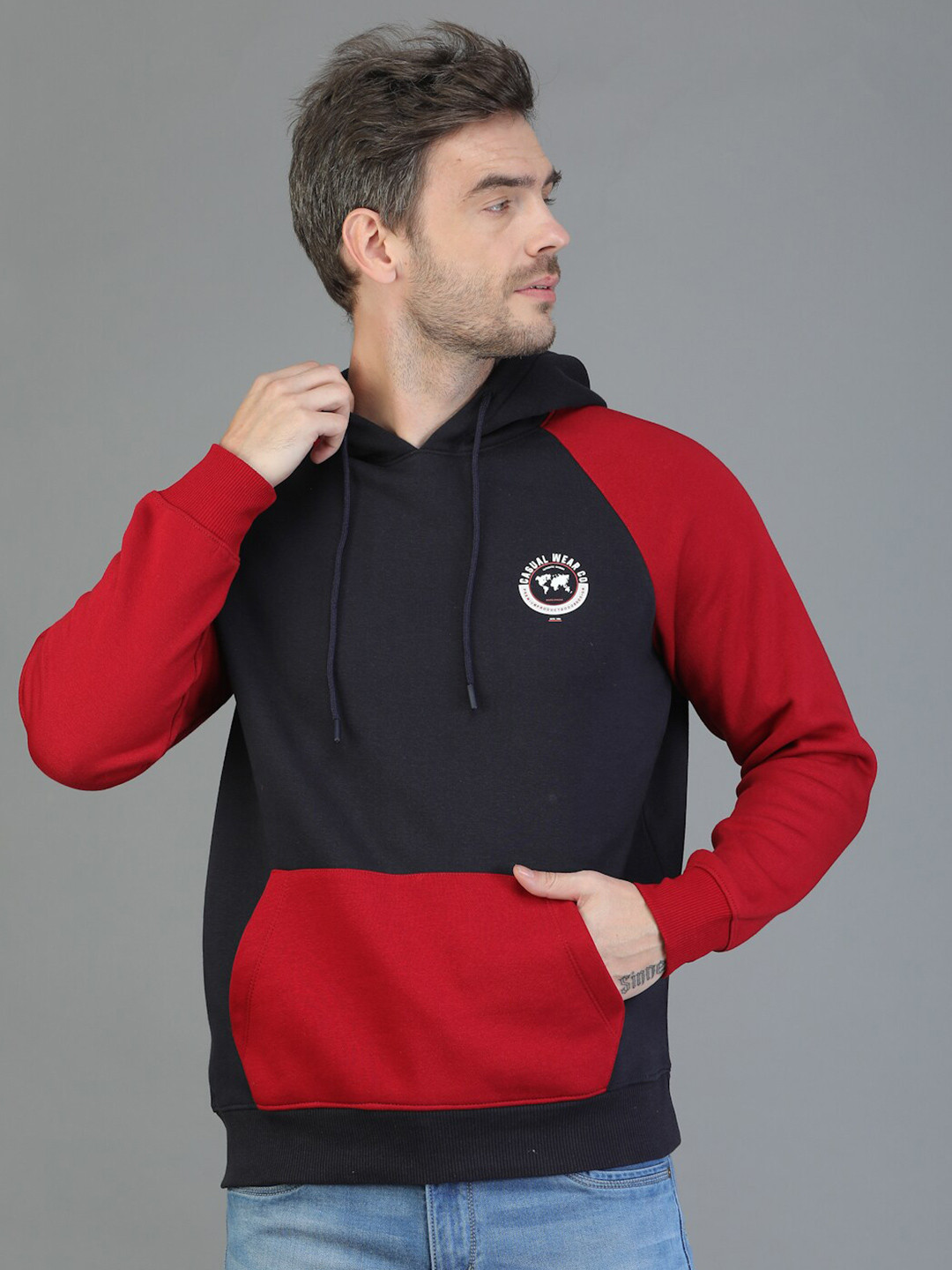 

TQS Colourblocked Hooded Cotton Pullover Sweatshirt, Navy blue