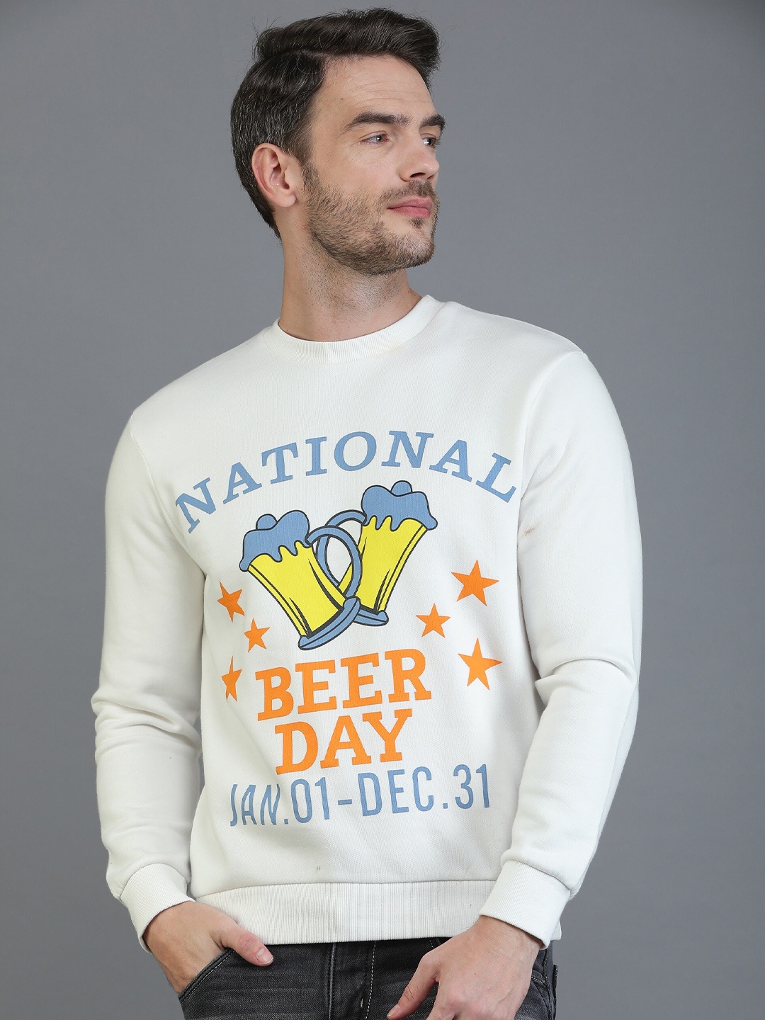 

TQS Typography Printed Pullover Sweatshirt, White