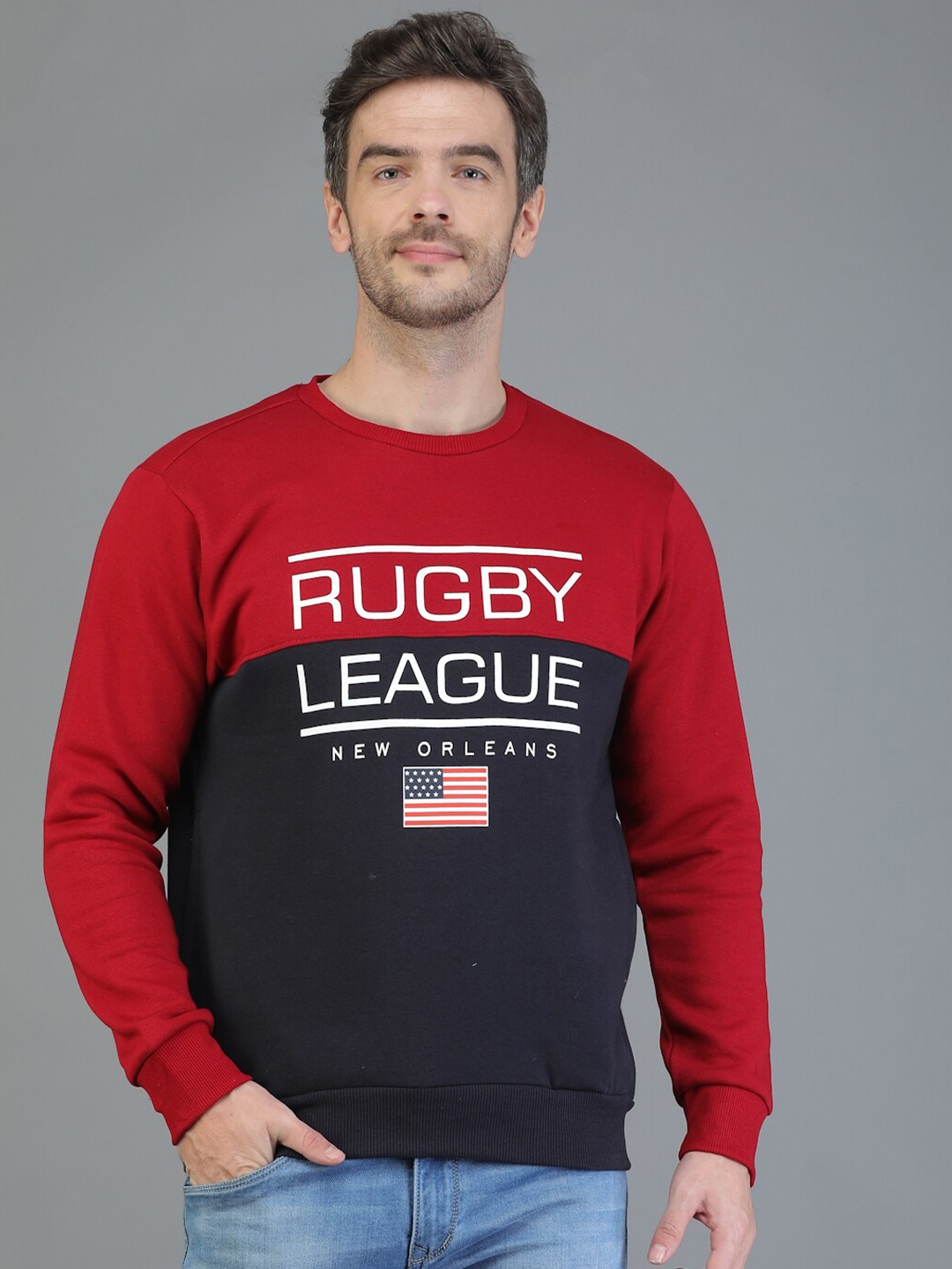 

TQS Typography Printed Cotton Pullover Sweatshirt, Navy blue