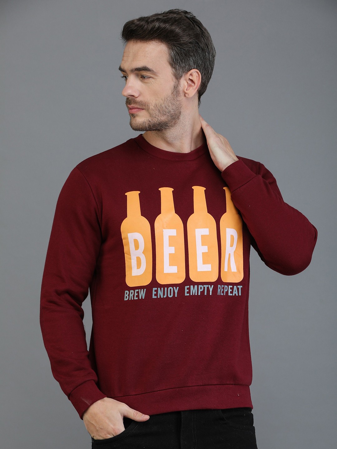 

TQS Typography Printed Fleece Pullover Sweatshirt, Purple