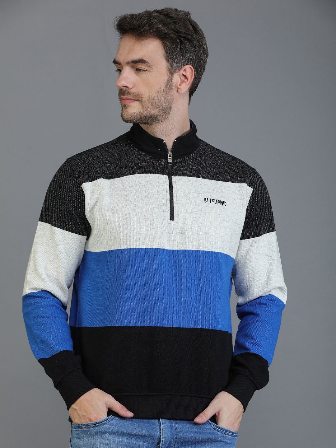 

TQS Colourblocked Mock Collar Fleece Pullover Sweatshirt, Blue