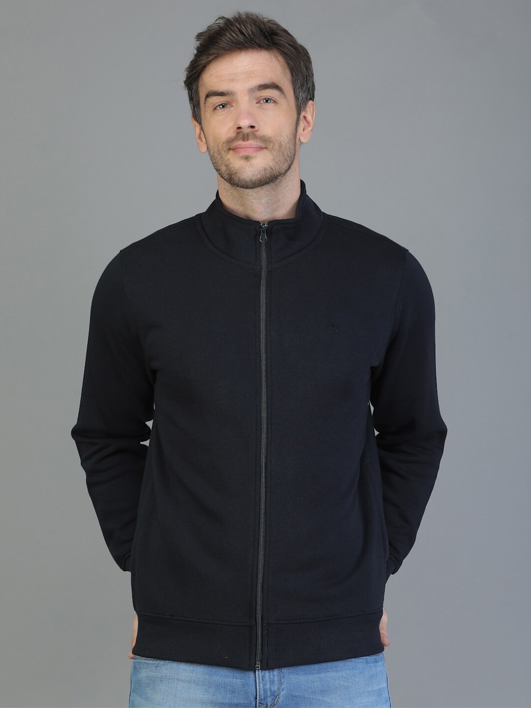 

TQS High Neck Front-Open Sweatshirt, Navy blue