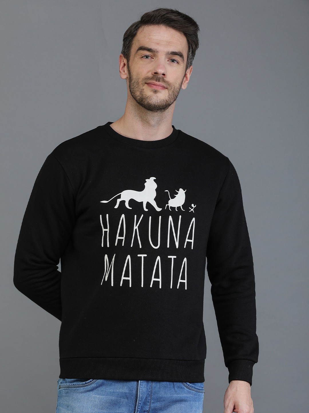 

TQS Men Typography Printed Pullover Fleece Sweatshirt, Black