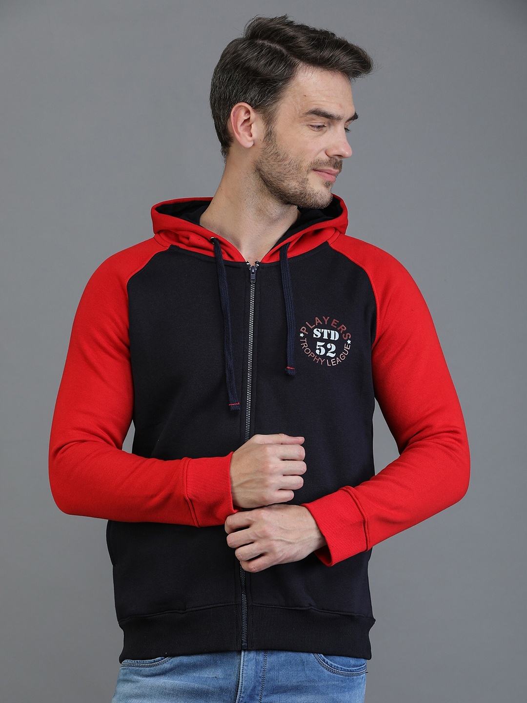 

TQS Hooded Long Sleeves Front-Open Sweatshirt, Navy blue