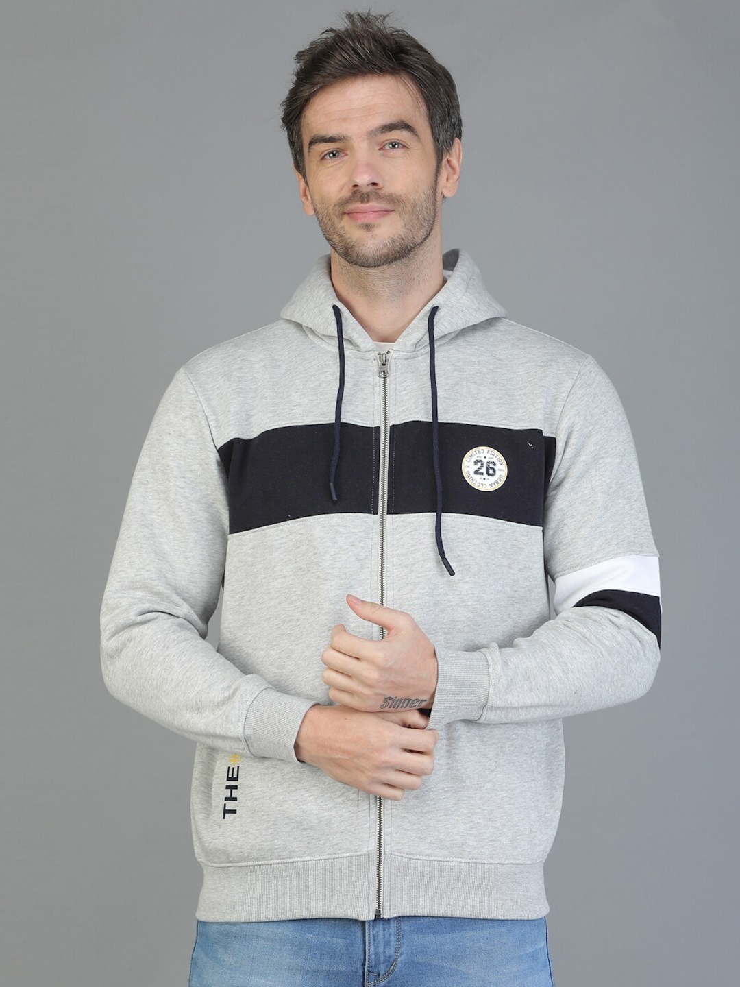 

TQS Hooded Cotton Front-Open Sweatshirt, Grey
