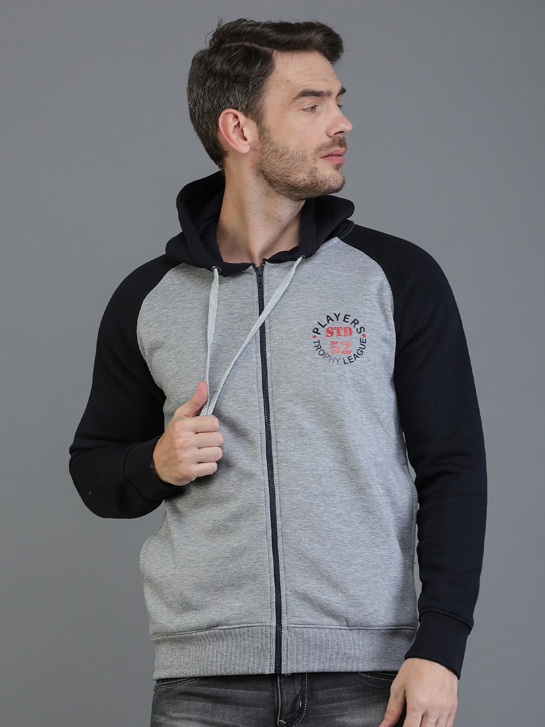

TQS Colourblocked Hooded Cotton Pullover Sweatshirt, Grey