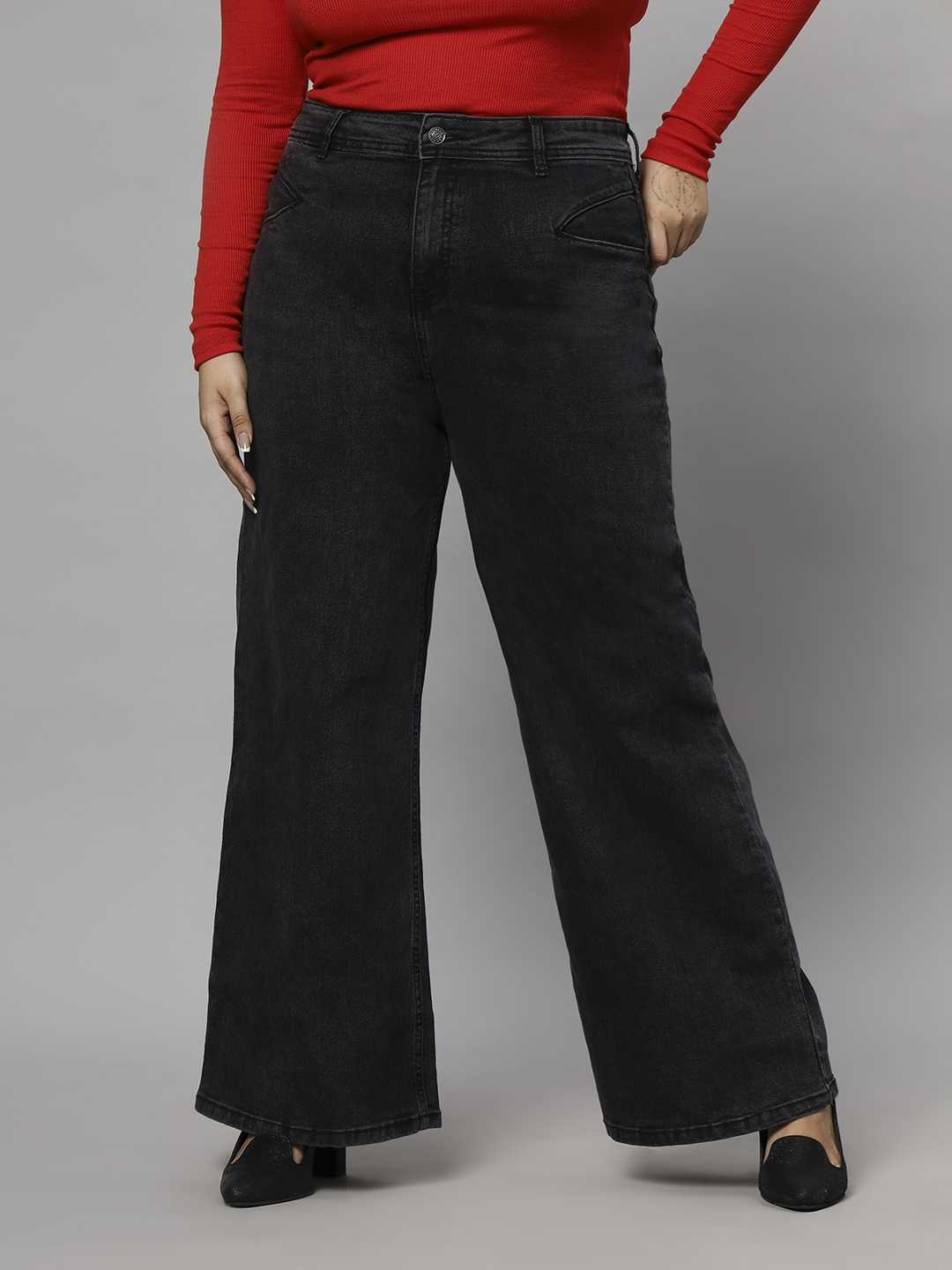 

Turning Blue Women Plus Size Wide Leg Jeans, Black