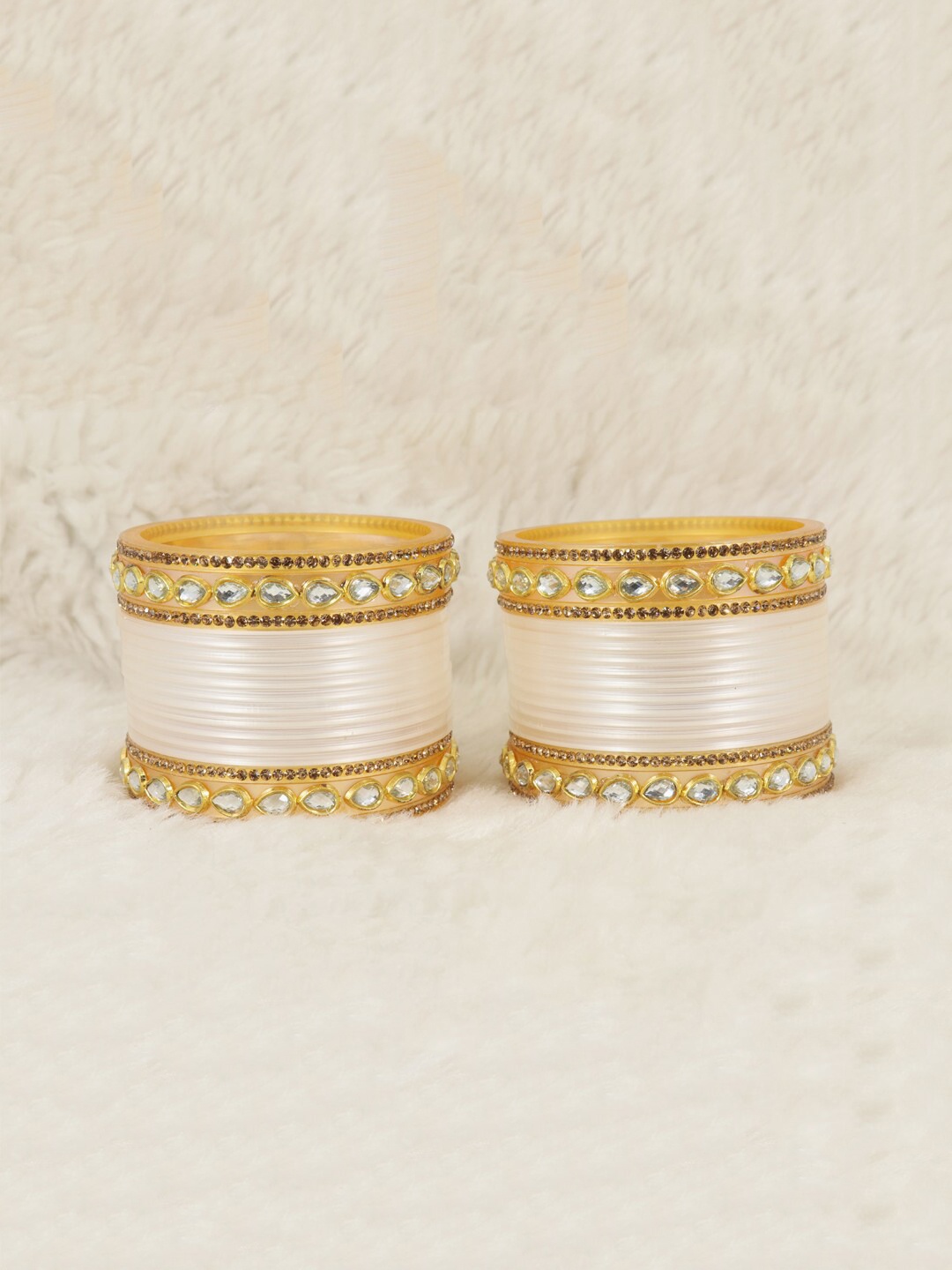 

NMII Set Of 32 Zircon Gemstone Studded Bangles, White