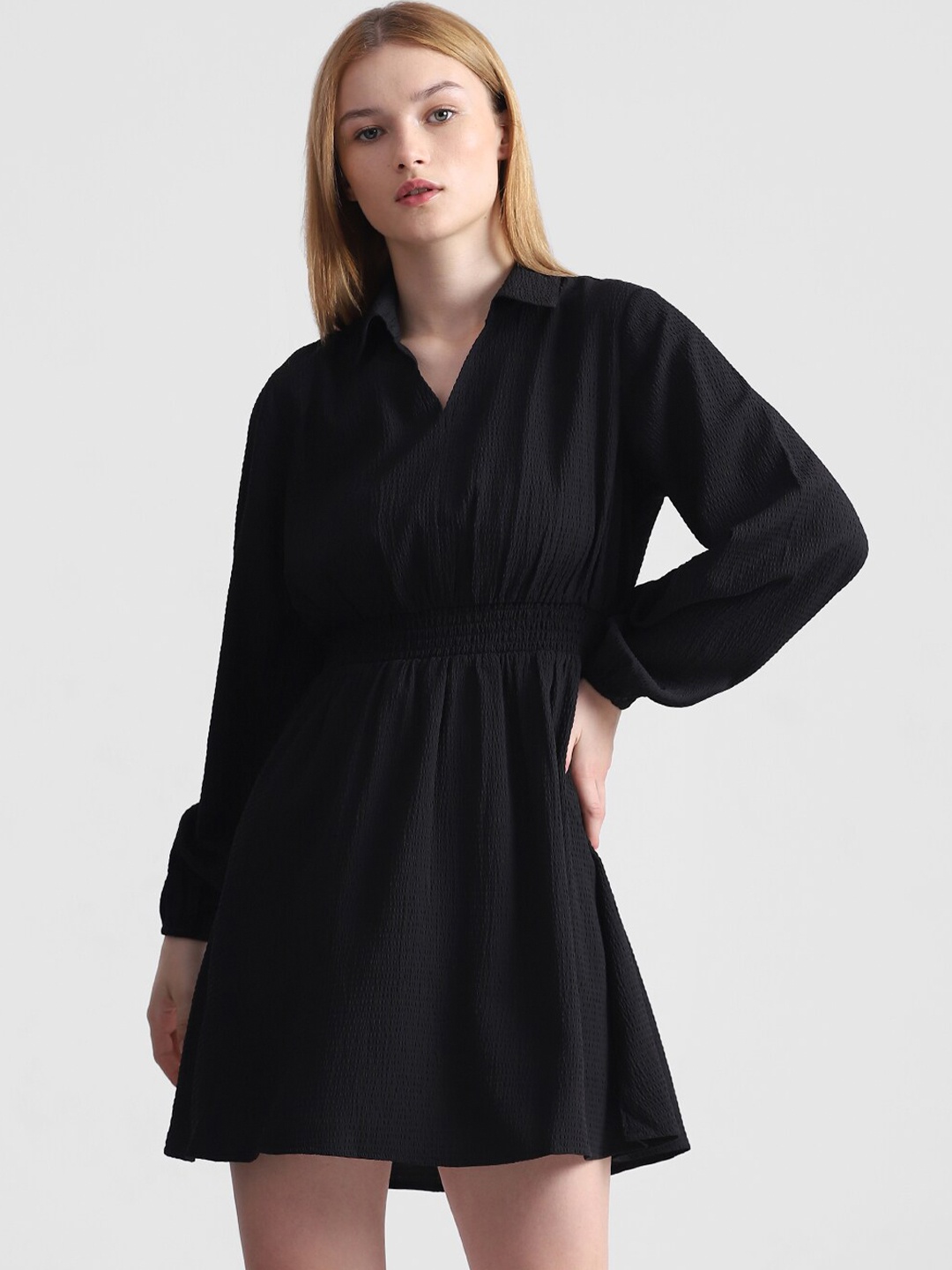 

ONLY Shirt Collar Fit & Flare Dress, Black