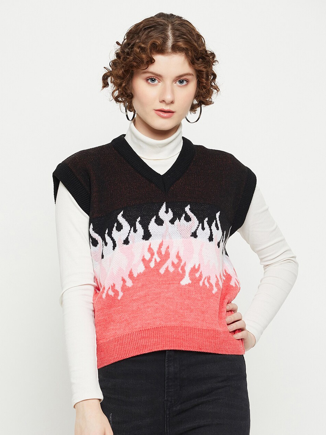 

KASMA Abstract Printed Woollen Sweater Vest, Black