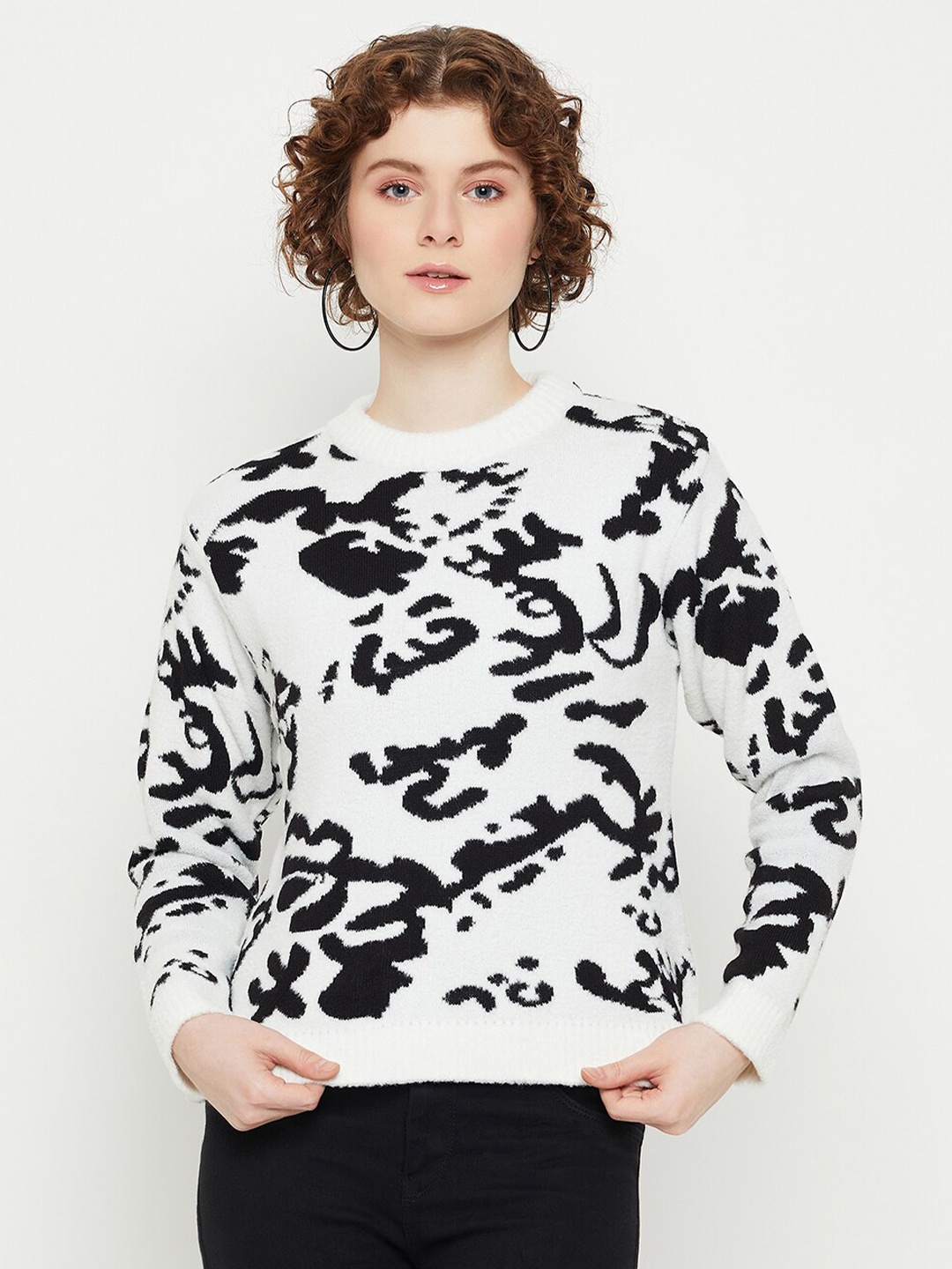 

KASMA Printed Woollen Pullover, White