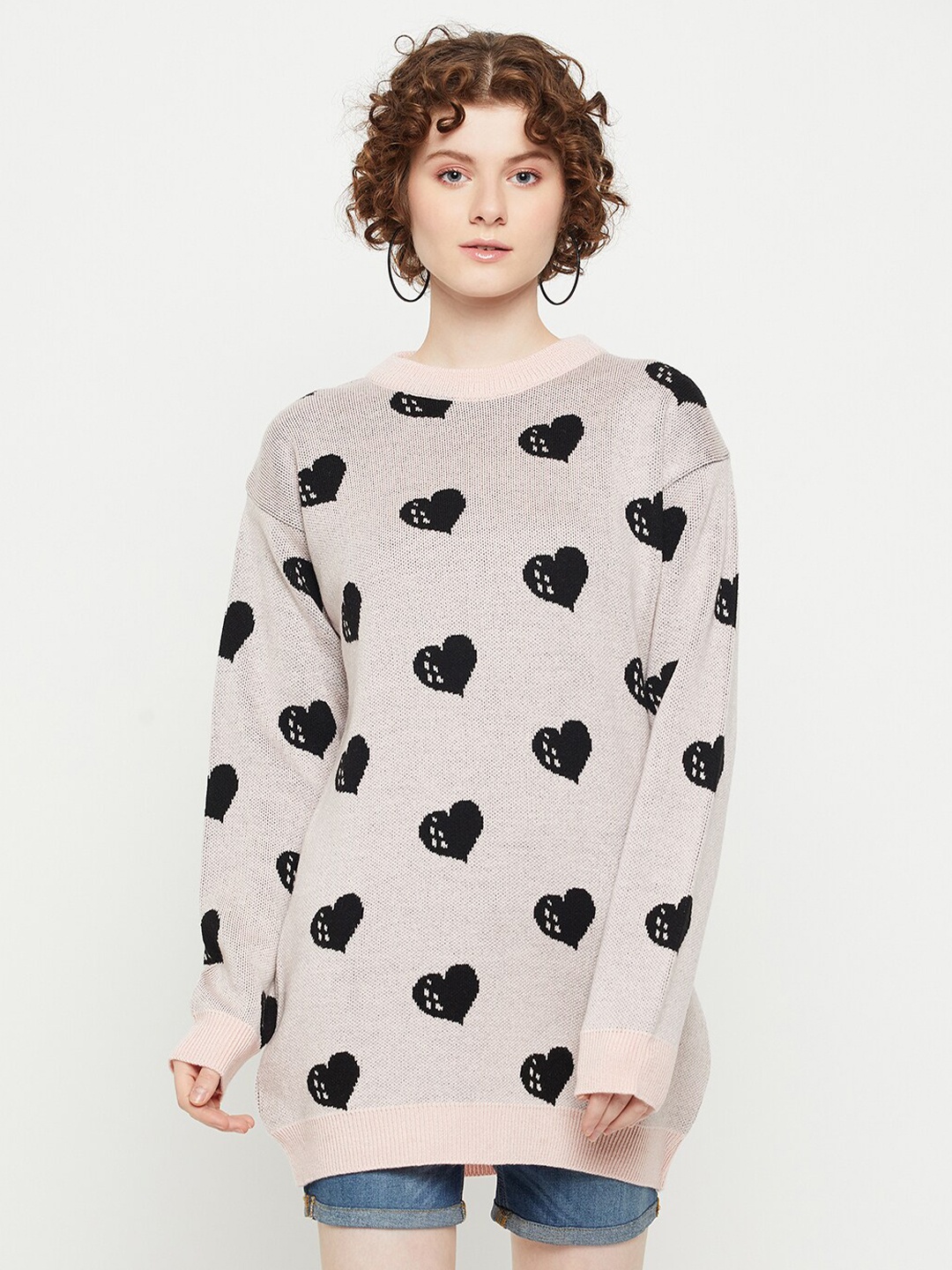 

KASMA Quirky Printed Woollen Pullover, Beige