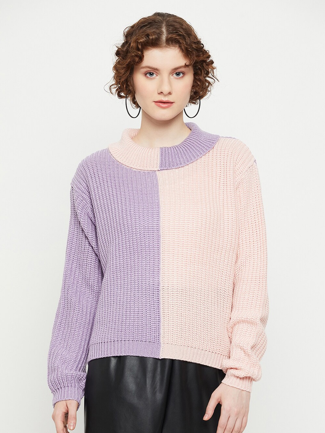 

KASMA Colourblocked Wool Pullover Sweater, Pink