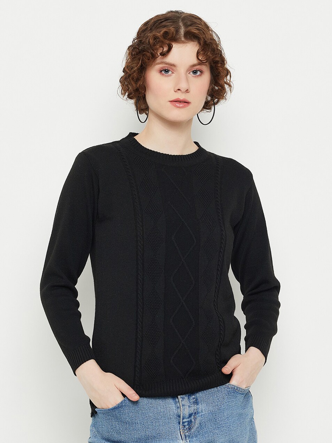 

KASMA Cable Knit Woollen Pullover, Black