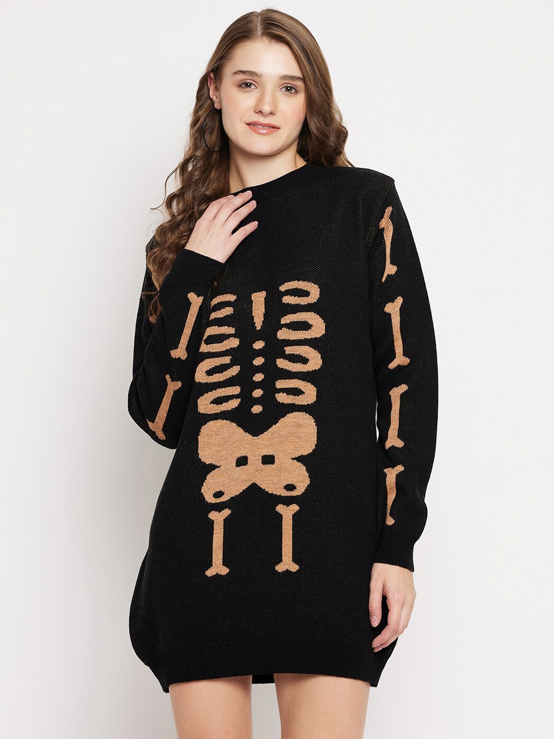 

KASMA Quirky Woollen Longline Pullover, Black
