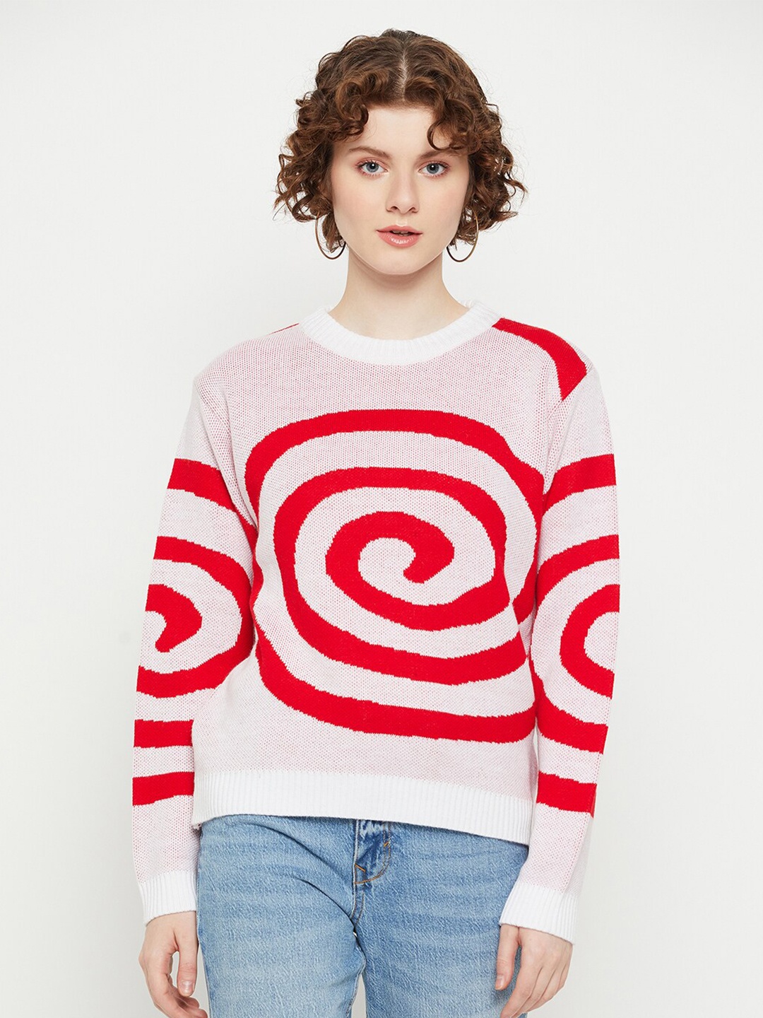 

KASMA Abstract Printed Woollen Pullover Sweater, White