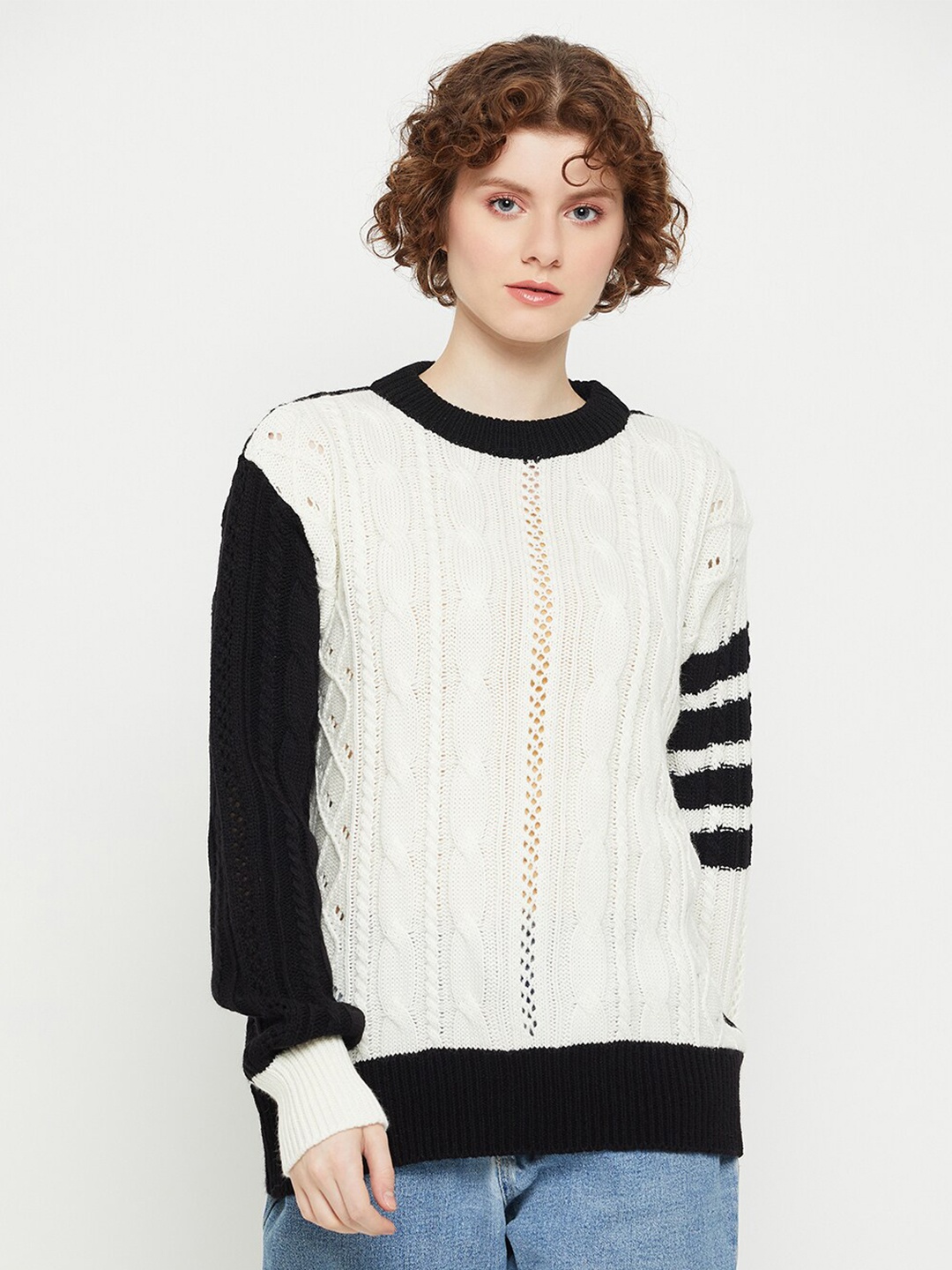 

KASMA Cable Knit Woollen Pullover, White