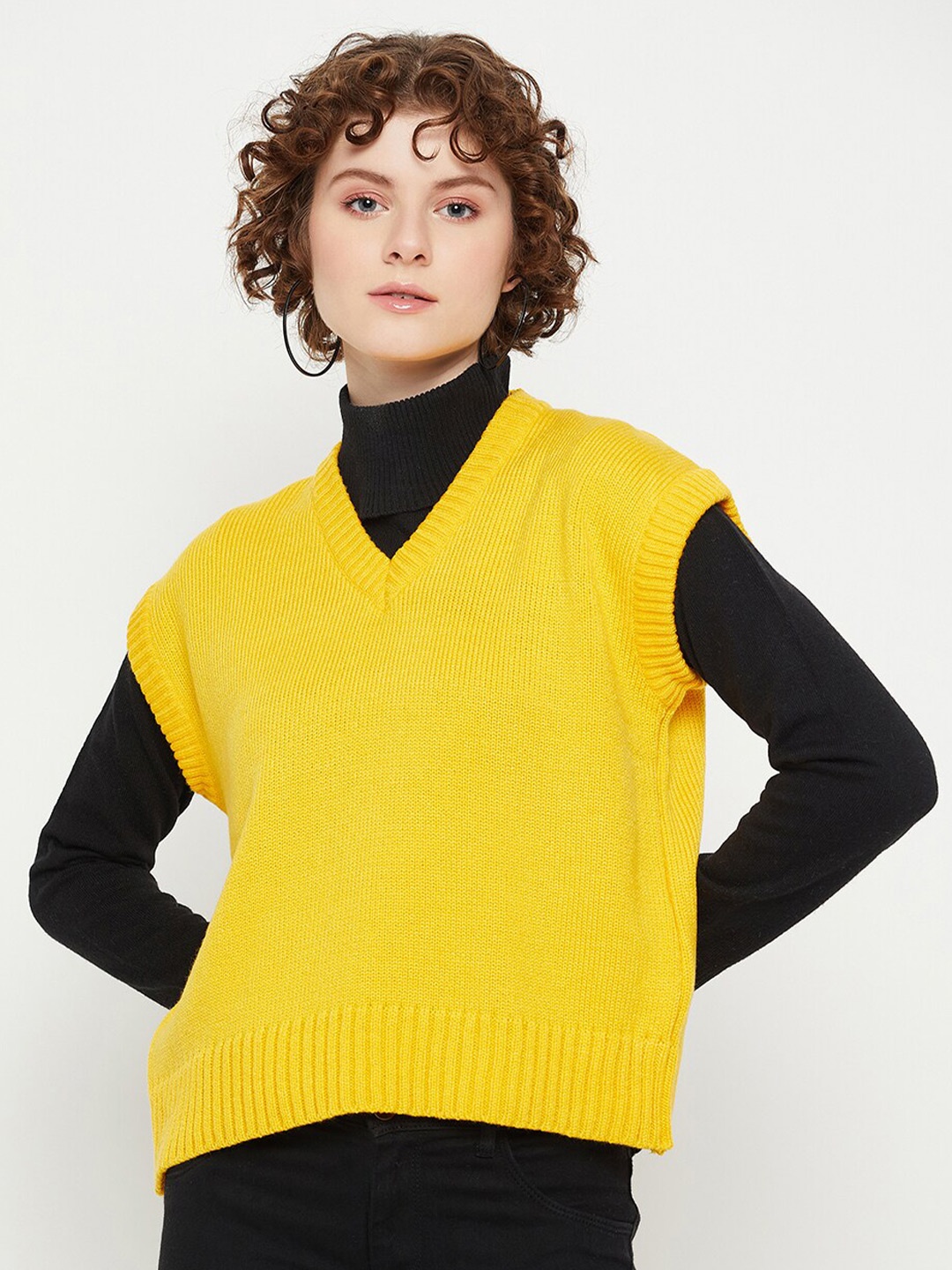 

KASMA Ribbed Woollen Sweater Vest, Yellow