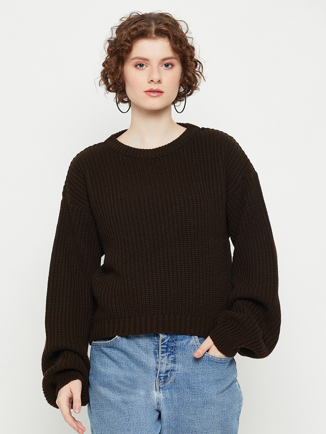 

KASMA Ribbed Woollen Pullover, Brown