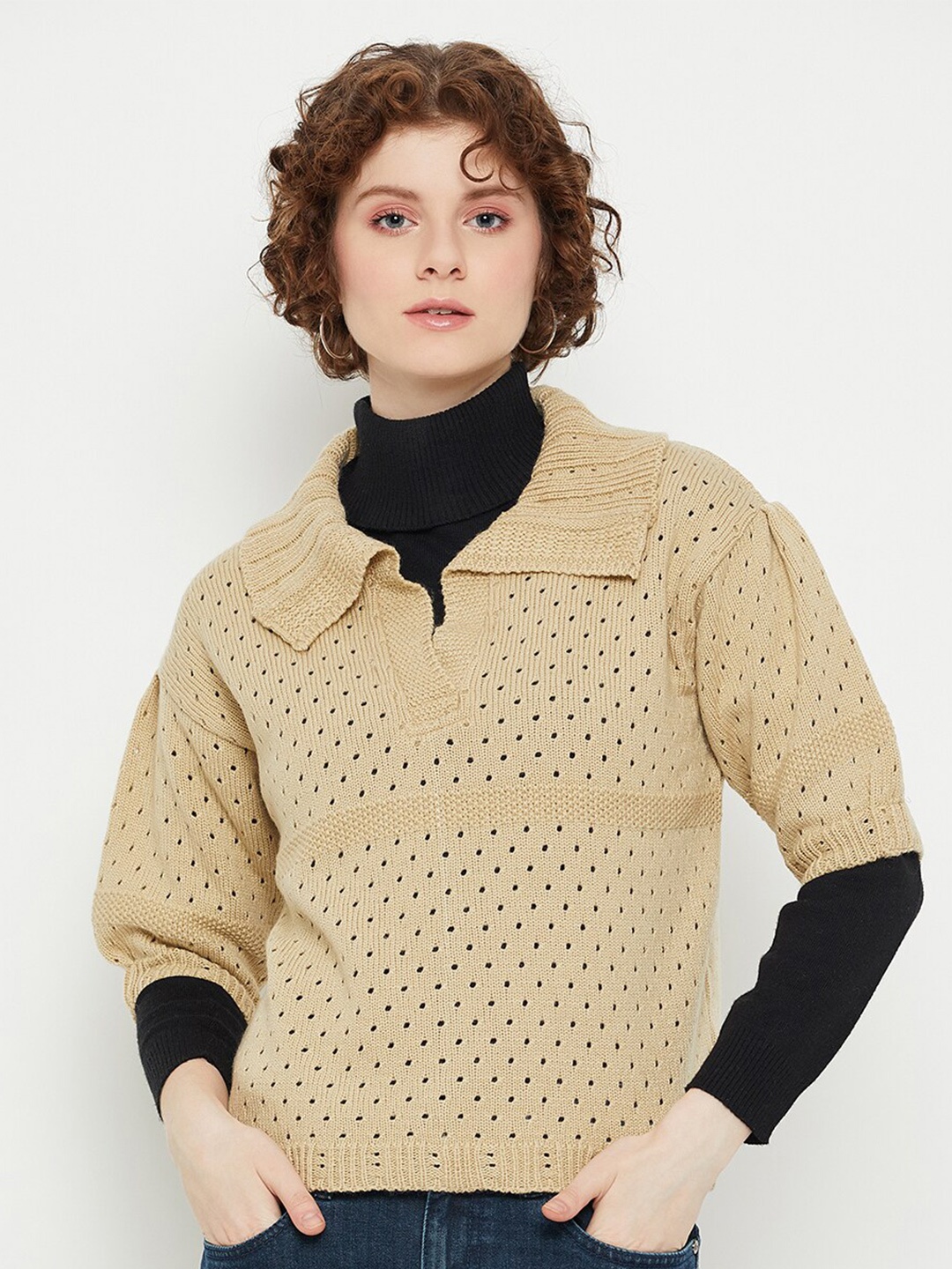 

KASMA Open Knit Woollen Pullover, Brown