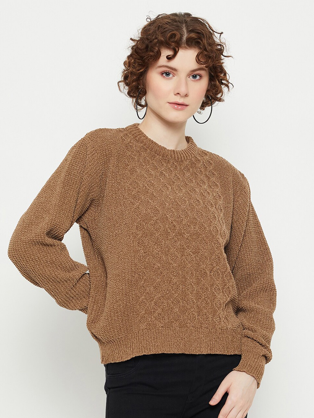 

KASMA Cable Knit Woollen Pullover, Brown