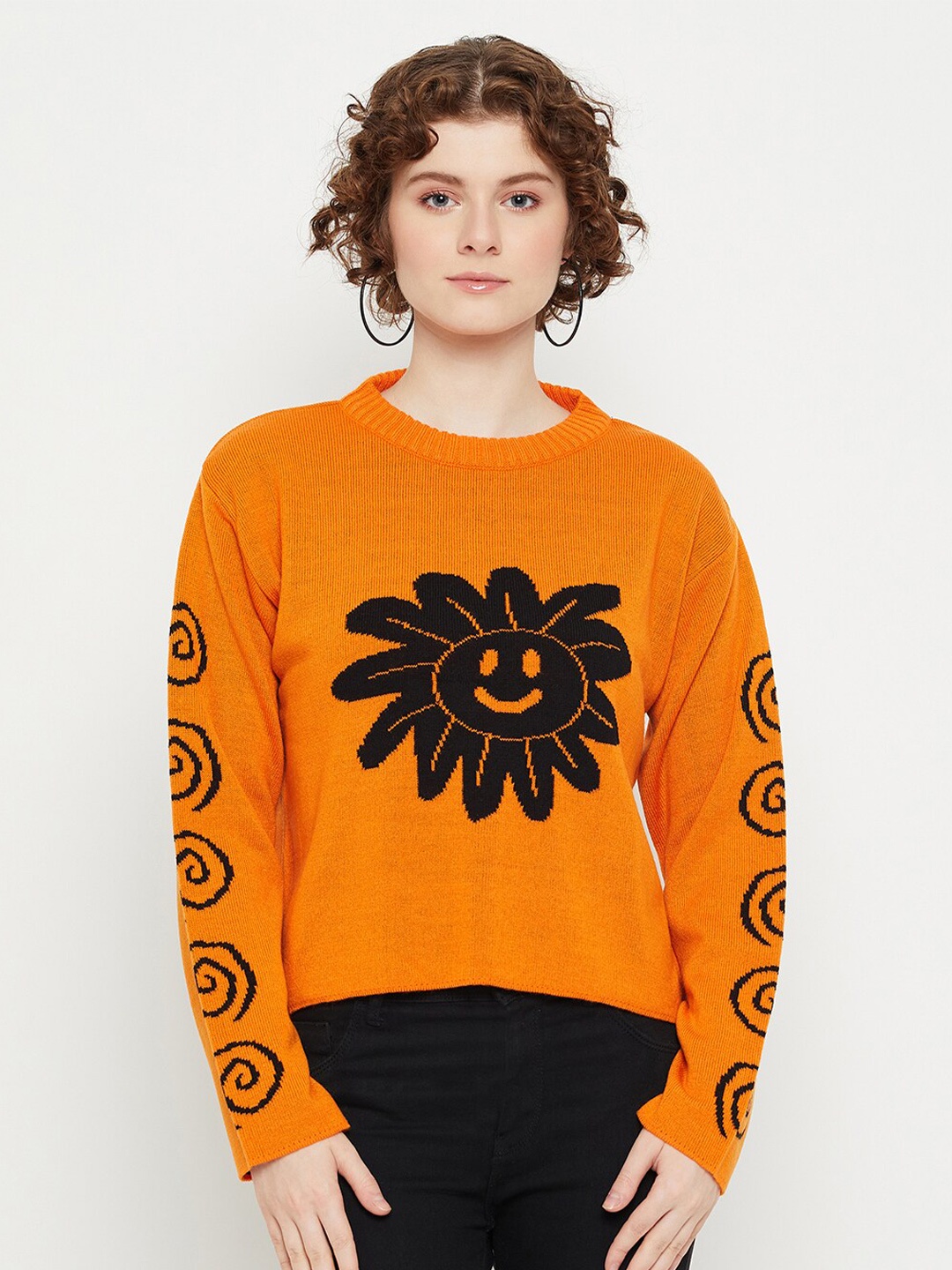 

KASMA Quirky Printed Woollen Pullover, Mustard