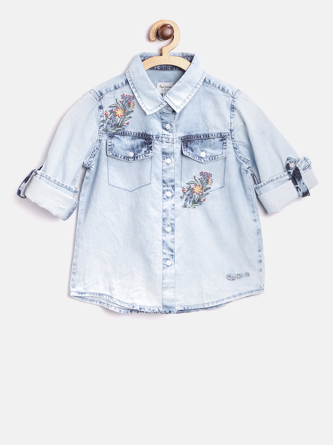 

Pepe Jeans Girls Blue Regular Fit Washed Denim Shirt