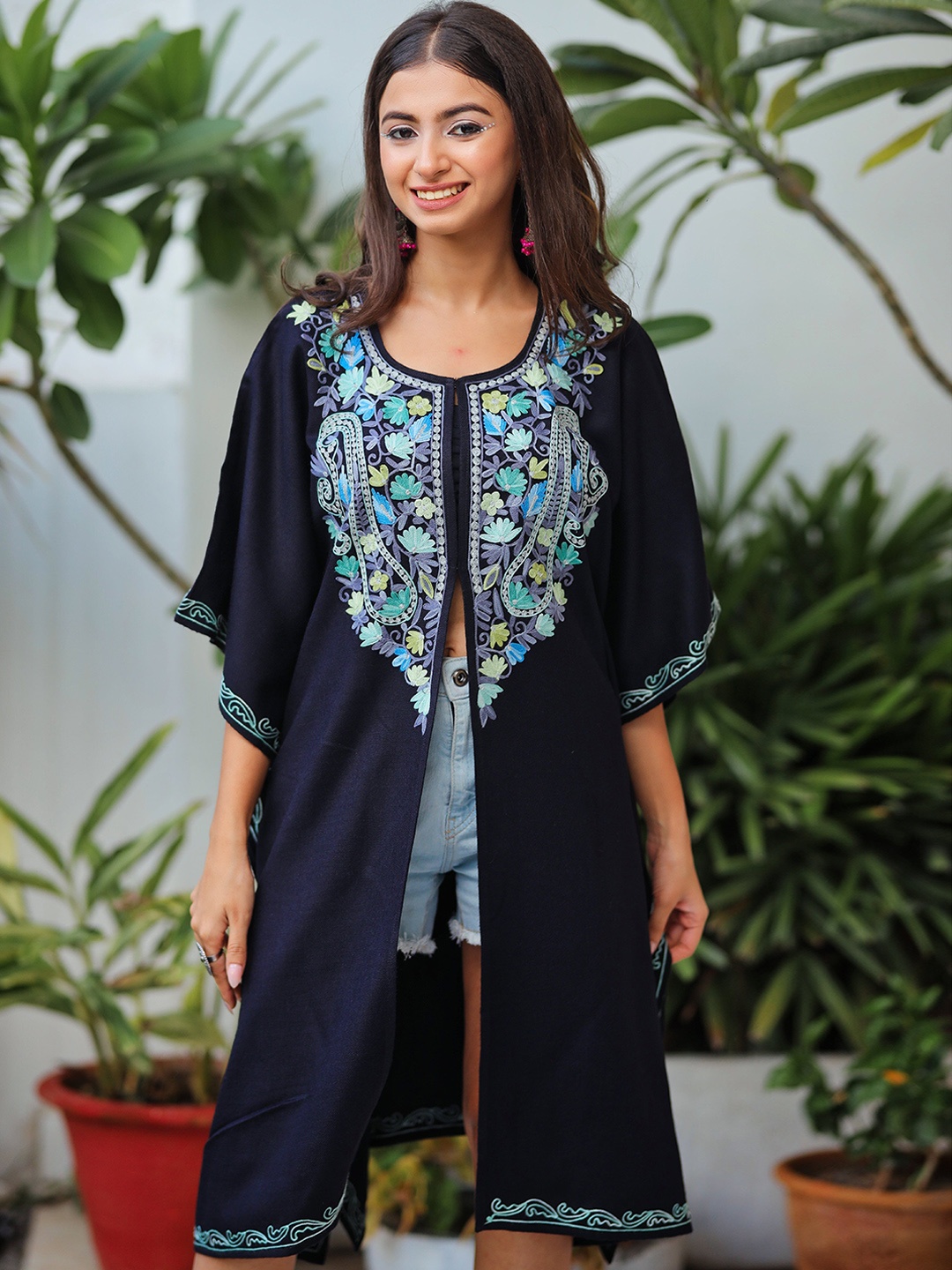 

Sangria Embroidered Kaftan Dress, Black