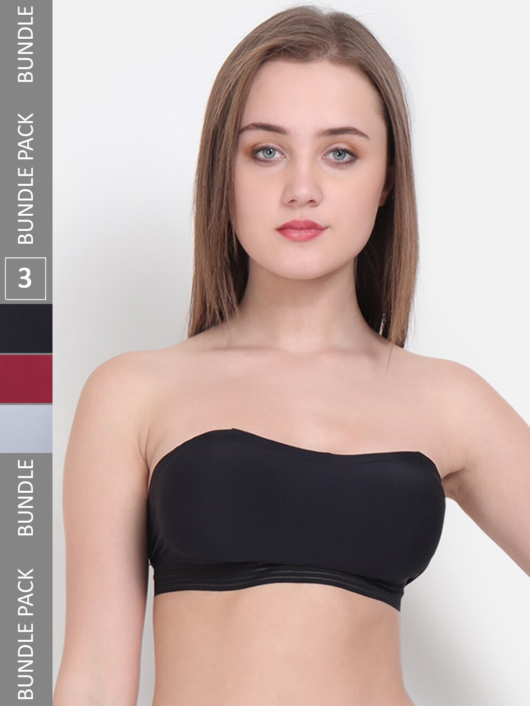 

Lebami Pack Of 3 Full Coverage Rapid-Dry Lightly Padded Bandeau Bra With All Day Comfort, Black