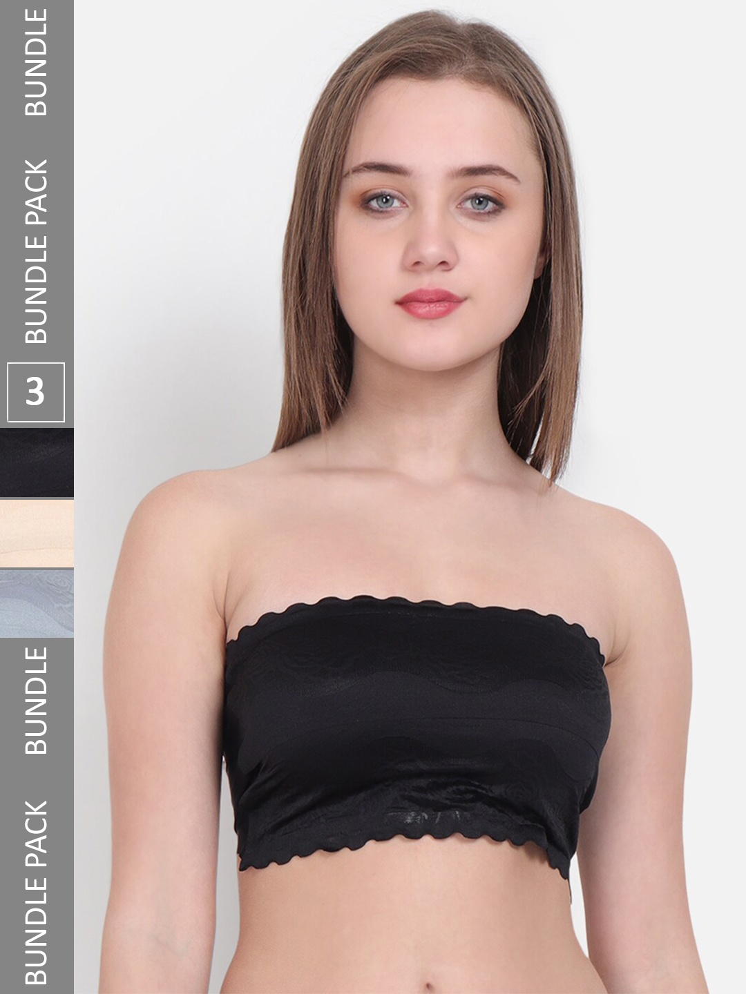 

Lebami Pack Of 3 Floral Bandeau Bra Medium Coverage Lightly Padded, Black