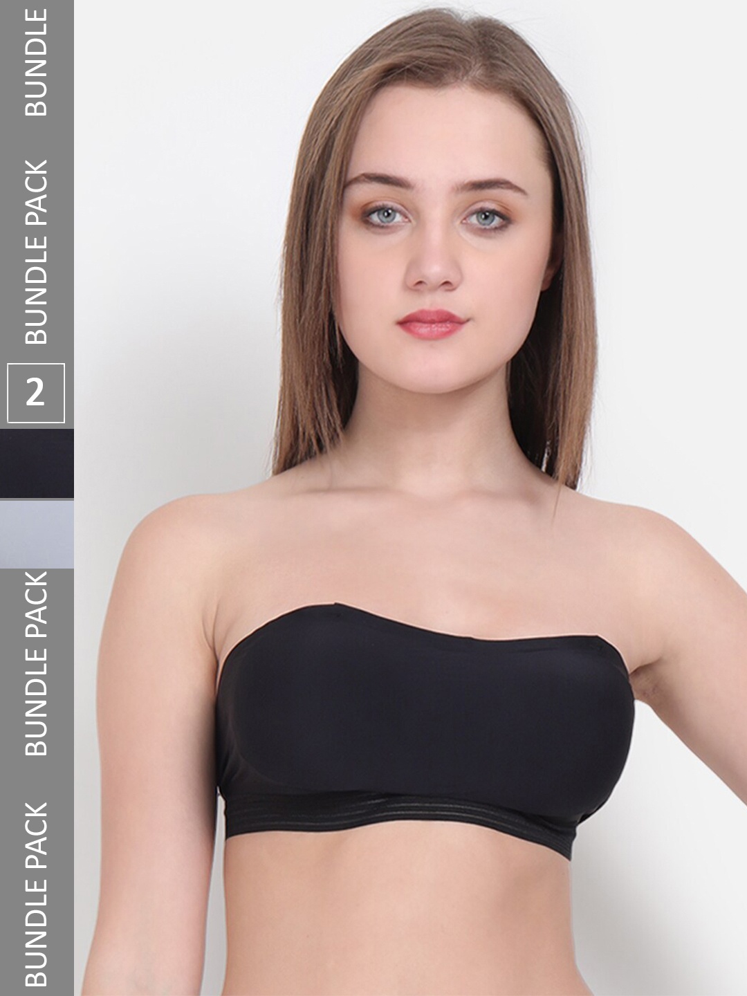 

Lebami Pack Of 2 Bandeau Bra Rapid-Dry Medium Coverage Lightly Padded, Grey