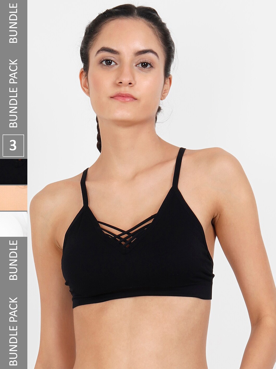 

Lebami Pack Of 3 Half Coverage Lightly Padded Bralette Bras With All Day Comfort, Black