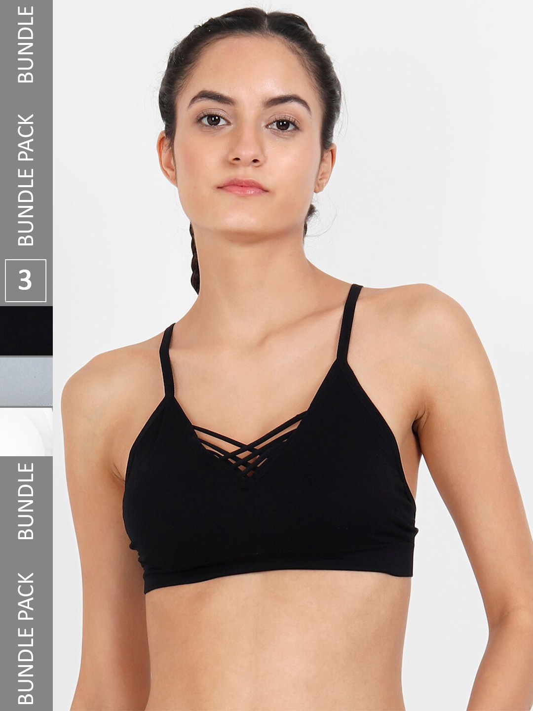 

Lebami Pack Of 3 Half Coverage Lightly Padded Bralette Bras With All Day Comfort, Black
