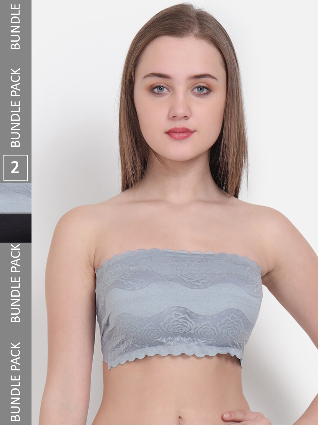 

Lebami Pack Of 2 Floral Bandeau Bra Medium Coverage Lightly Padded, Grey