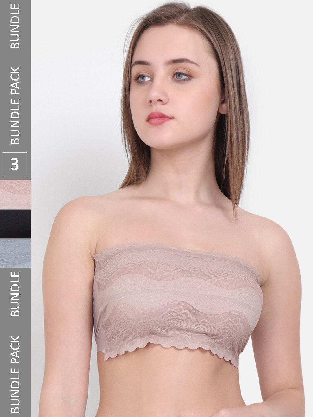 

Lebami Pack Of 3 Full Coverage Rapid-Dry Lightly Padded Bandeau Bra With All Day Comfort, Pink