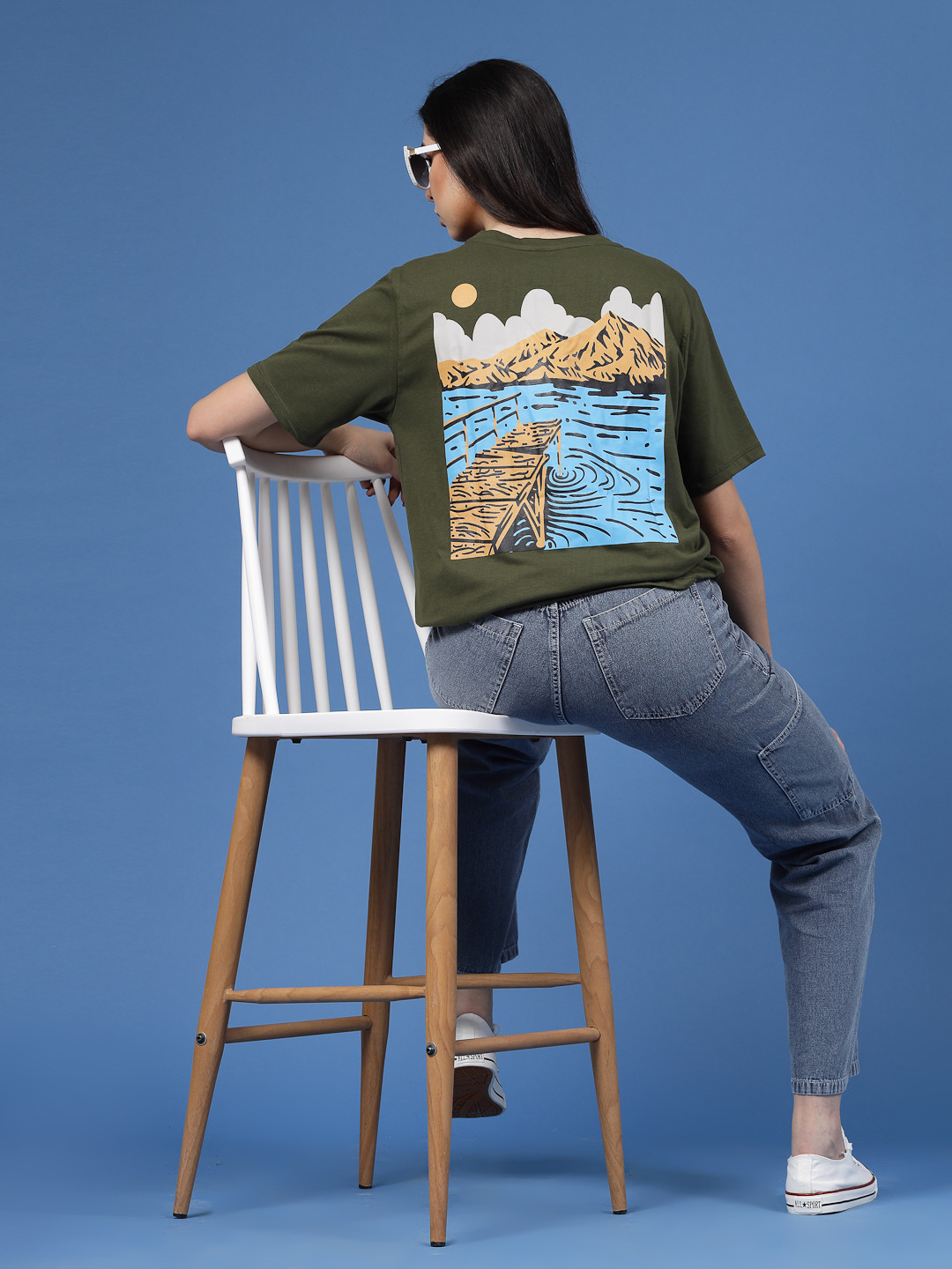 

Rigo Printed Drop-Shoulder Sleeves Pure Cotton T-shirt, Green