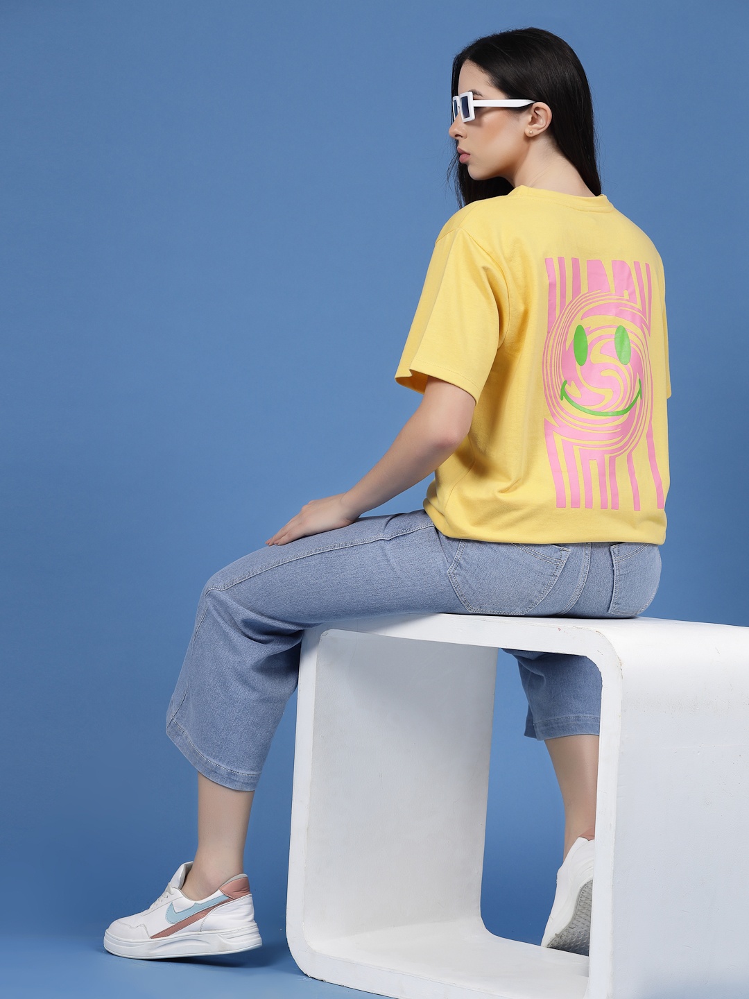 

Rigo Printed Drop-Shoulder Sleeves Pure Cotton T-shirt, Yellow