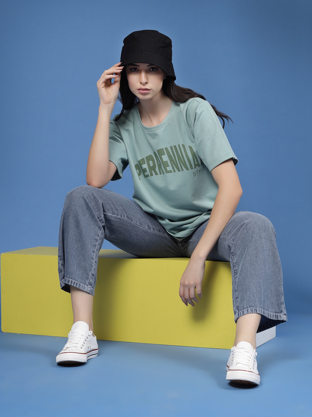 Rigo Printed Drop-Shoulder Sleeves Pure Cotton T-shirt, Green