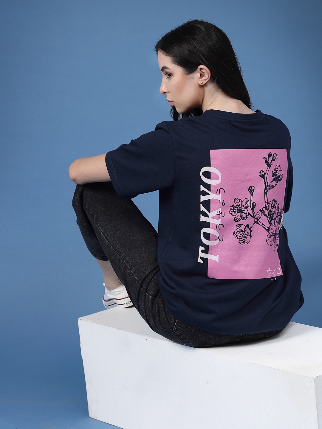 

Rigo Printed Drop-Shoulder Sleeves Pure Cotton T-shirt, Navy blue