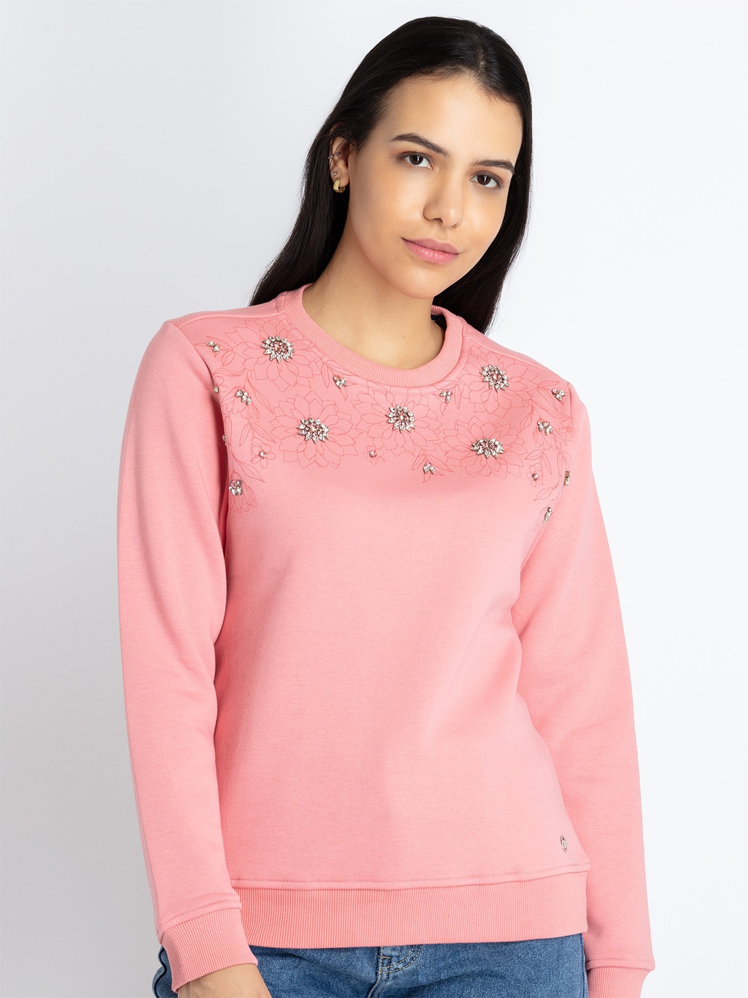 

Status Quo Floral Printed Embellished Cotton Sweatshirt, Rose gold