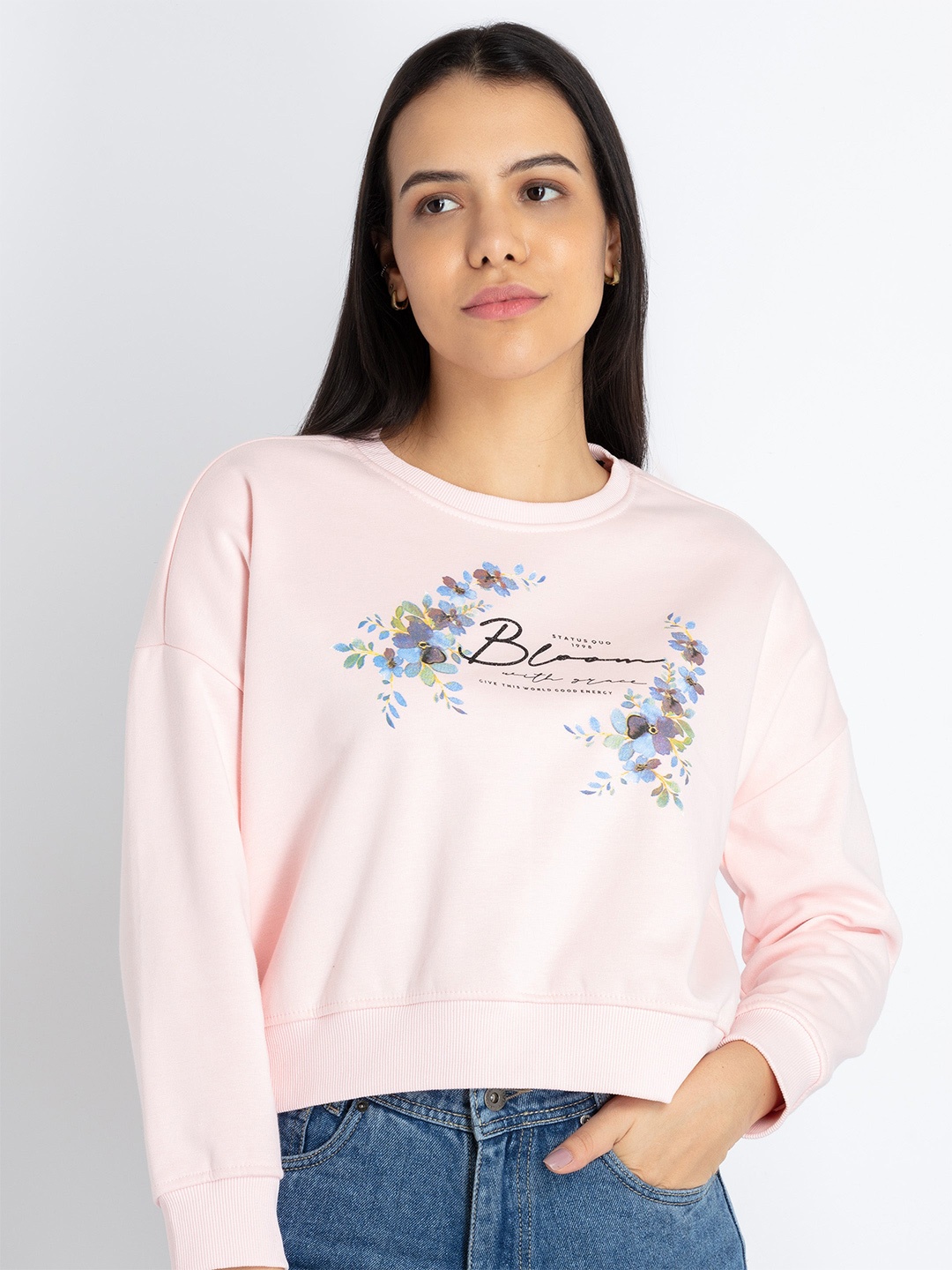 

Status Quo Typography Printed Cotton Sweatshirt, Pink