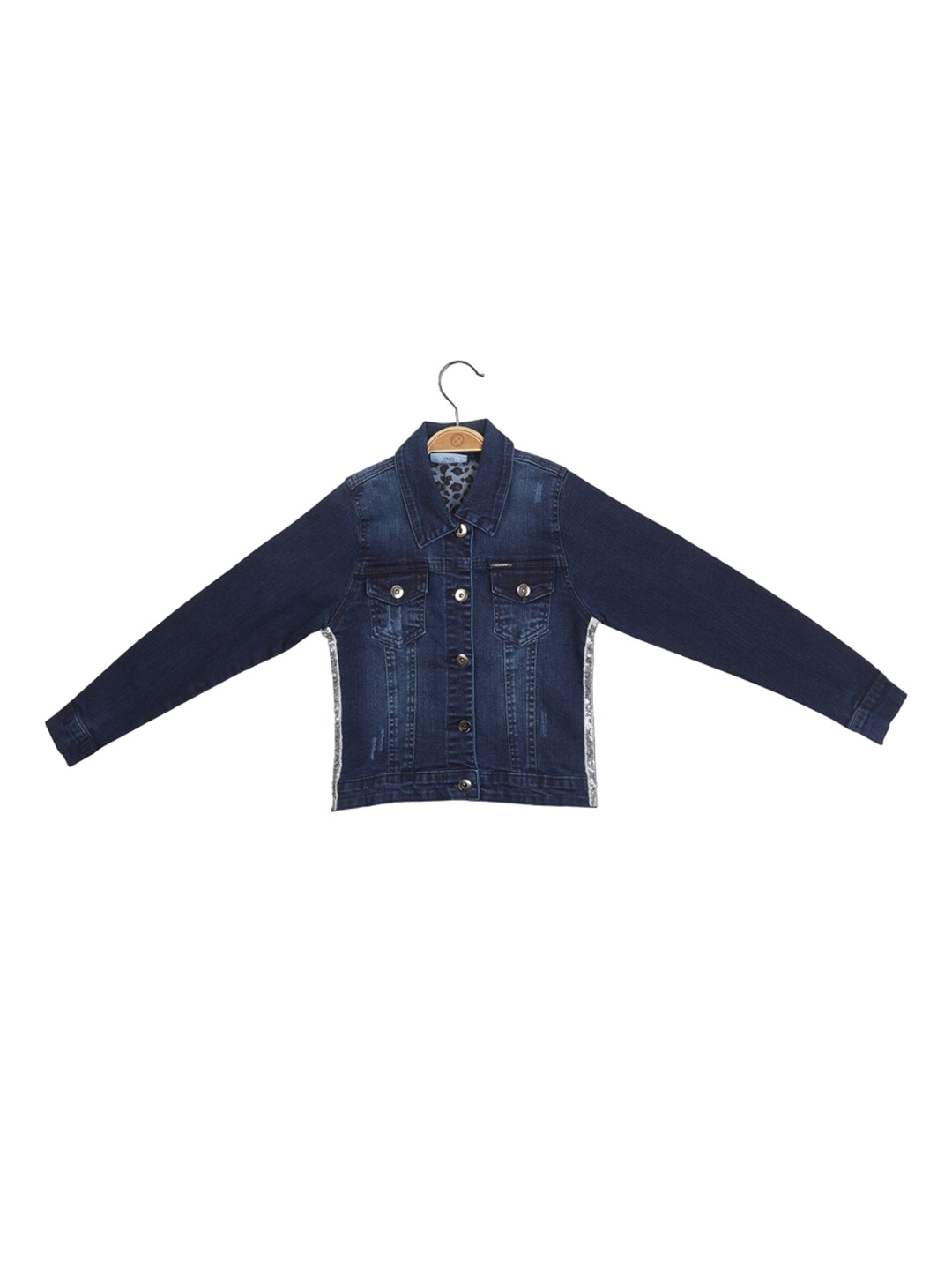 

Peppermint Girls Washed Regular Denim Jacket With Studded Detail, Navy blue