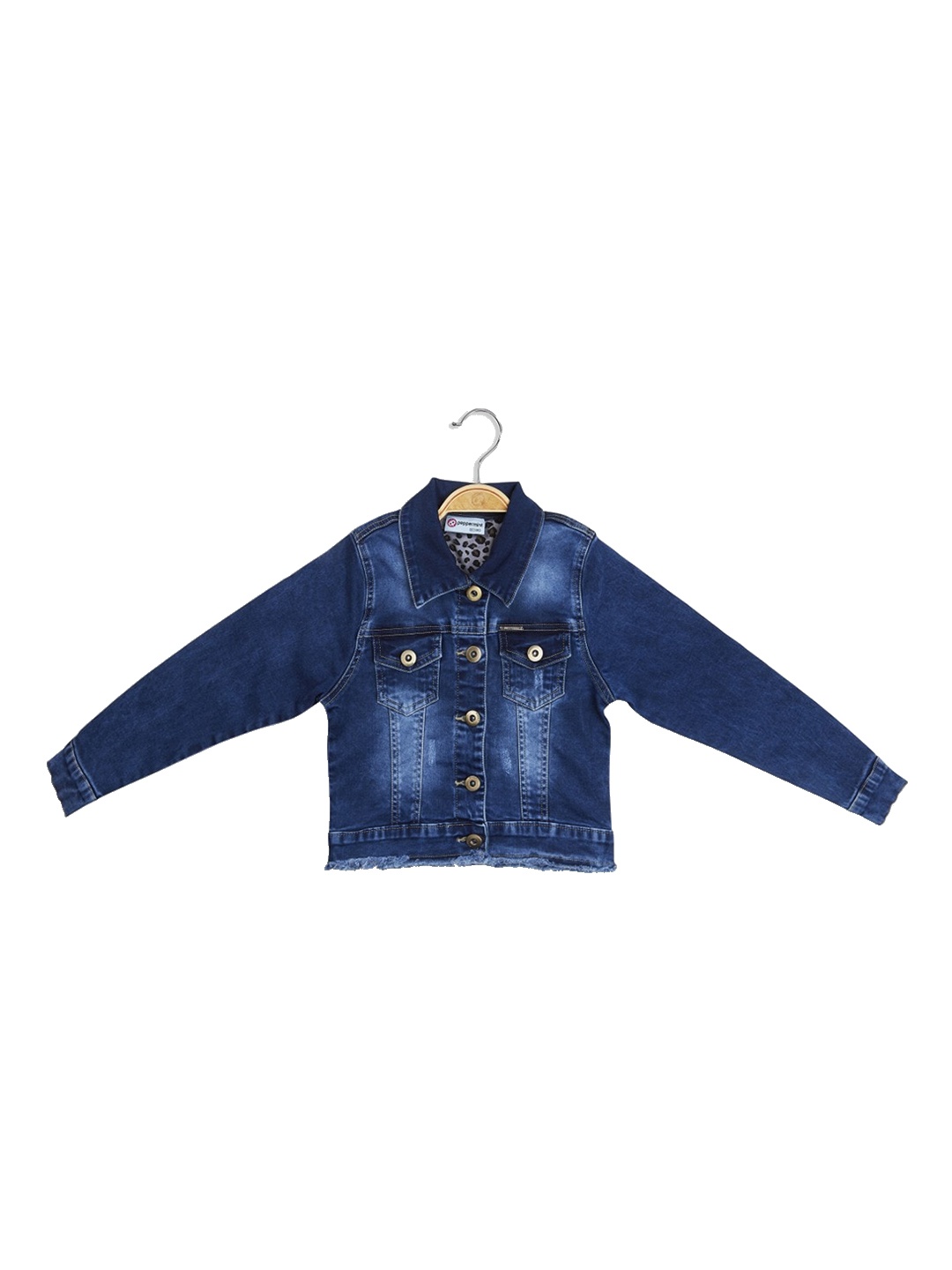 

Peppermint Girls Washed Regular Denim Jacket With Studded Detail, Blue