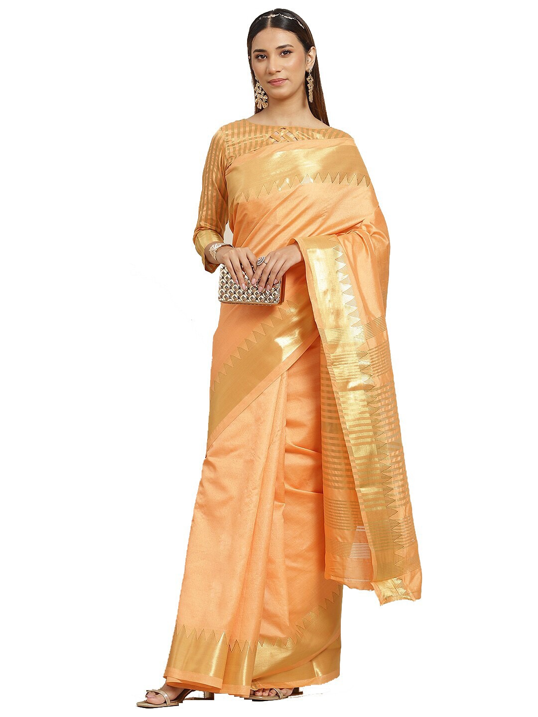 

KALINI Zari Pure Silk Saree, Orange