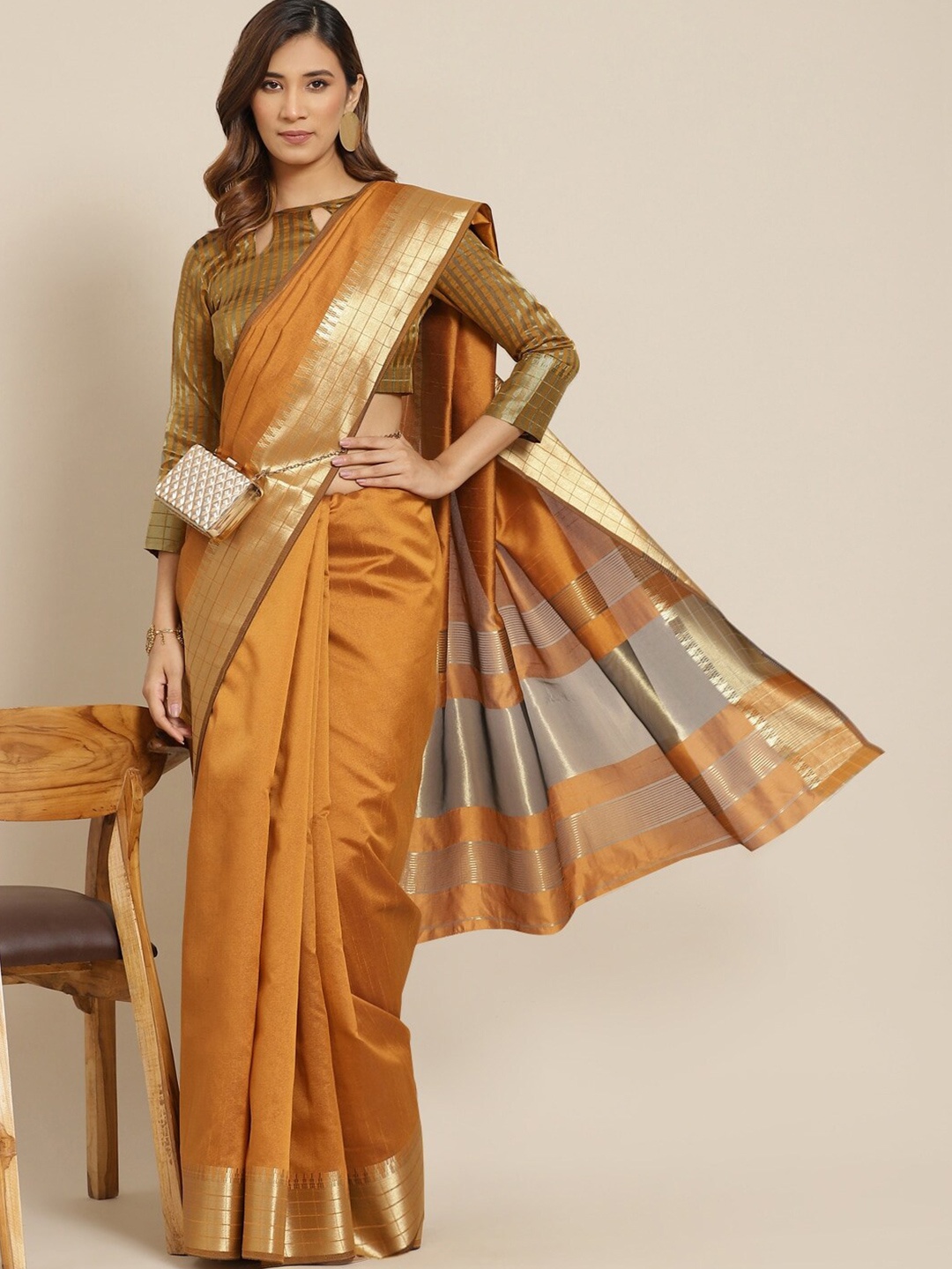 

KALINI Zari Pure Silk Banarasi Saree, Mustard